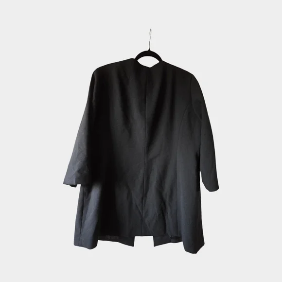 Le Suit Black Long Blazer Collarless Jacket Structured Career Minimalist Open 18 - Picture 12 of 16